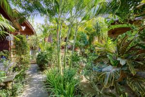 un giardino con palme e piante di The Catar Cottages a Nusa Penida Altre 28 foto