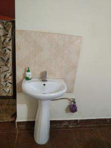 Samz estate stay 2BHK في ماديكيري: حمام مع حوض أبيض في الغرفة