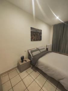 1 dormitorio con 1 cama y una pintura en la pared en Appartamento c&y Monte san Gabriele, en Novara