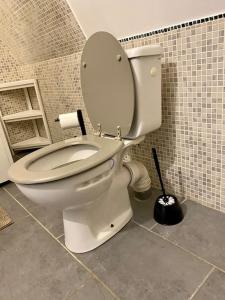 La salle de bains est pourvue de toilettes blanches. dans l'établissement Joli duplex neuf centre Seclin., à Seclin