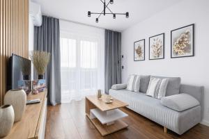 Televízia a/alebo spoločenská miestnosť v ubytovaní Near EXPO Cracow Elegant Apartment by Noclegi Renters