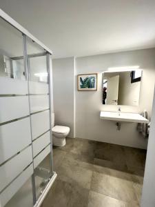 a bathroom with a toilet and a sink and a mirror at Magnífica casa con encanto en Agua Amarga in Agua Amarga