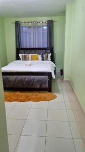 um quarto com uma cama grande e uma janela em Elegant One Bedroom Garden Estate em Nairobi