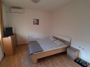 ein Schlafzimmer mit einem Bett und einem TV. in der Unterkunft Airport ROOMS NIKKI in Belgrad