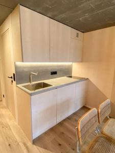 Chalet Mélèze skis aux pieds Alpes, Sainte-Foy station 1550的厨房或小厨房