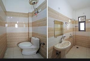 2 fotos de un baño con aseo y lavabo en Hotel Imperial, en Greater Noida