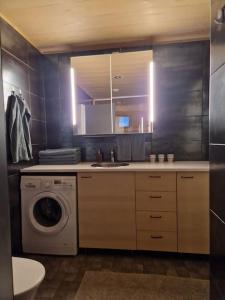 bagno con lavandino e lavatrice di 2BR and LuxurySauna a Tornio