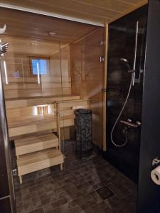 bagno con doccia, lavandino e servizi igienici di 2BR and LuxurySauna a Tornio
