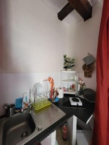 a kitchen with a sink and a counter top at 2p. Jardin calme centre-ville in Marseille