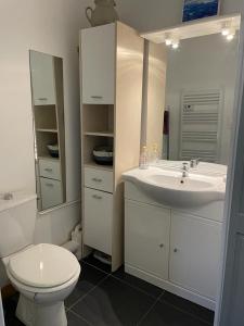 uma casa de banho branca com um WC e um lavatório em Les toits Vendôme em Lagord