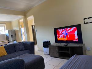 a living room with a couch and a flat screen tv at Unit 11 - Damara Gardens in Windhoek