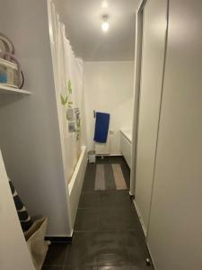 einen Flur eines Badezimmers mit einer Badewanne und einem WC in der Unterkunft Maison 4 CHAMBRES St Pierre du Perray, France in Saint-Pierre-du-Perray