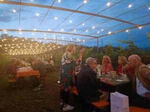 a group of people sitting at tables under a tent at Agriturismo Corte Patrizia in Caprino Veronese