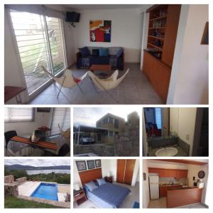 un collage de cuatro fotos de una sala de estar en FMSHOUSEdos en Villa Santa Cruz del Lago