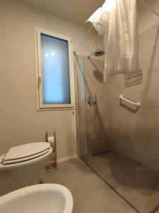 a bathroom with a shower and a toilet and a window at Appartamento B&B Cà Betty in Sacerno
