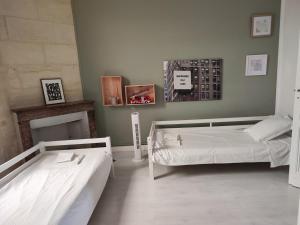 1 Schlafzimmer mit 2 Betten und einem Kamin in der Unterkunft Charming apartment Bordeaux center in Bordeaux