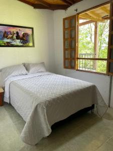 a bedroom with a bed in a room with a window at Xplora Hostel in Caldas