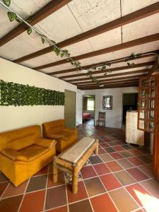 een woonkamer met banken en een tafel bij Xplora Hostel in Caldas