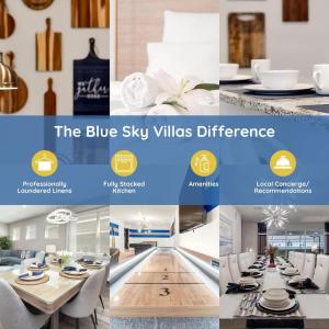 a collage of photos of a blue sky villas difference at BSV1529 - Luxury 7 Bedroom 5 Bathroom Villa in the Desirable Solara Resort in Kissimmee