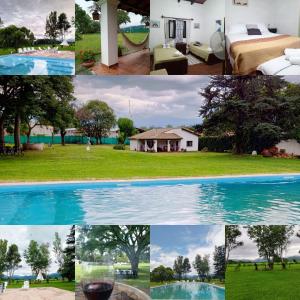 een collage van foto's van een huis en een zwembad bij La Posada de los Vallistos - Casa de Campo en El Mollar Chicoana 