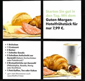 a menu for a croissant and other food items at Hotel Holledau in Geisenhausen