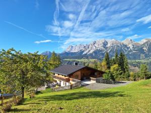 a house on a hill with mountains in the background at Lärchenreith Appartement in Schladming
