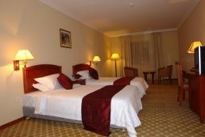 Cette chambre comprend deux lits et une télévision. dans l'établissement Dreamliner Hotel, à Addis-Abeba