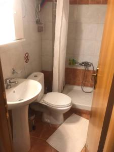 a small bathroom with a toilet and a sink at Apartment ARION 3 in Larisa