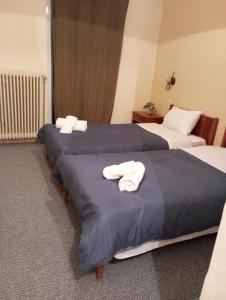 two beds in a hotel room with towels on them at FANTINO HOTEL in Domnista