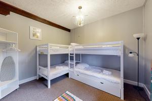 1 Schlafzimmer mit 2 Etagenbetten in einem Zimmer in der Unterkunft Riverside Retreat and Karaoke Oasis 