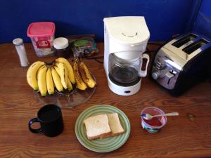 a counter with a blender and a plate of bread at EL-CACIQUE-guesthouse-since-2003 in Santiago Este