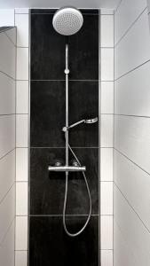 a shower with a shower head in a bathroom at Helle Wohnung in Top Lage! in Linz
