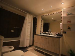 Pinar suites في سان كارلوس دي باريلوتشي: حمام مع مرحاض ومغسلة ومرآة