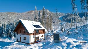a house with snow on the roof in the mountains at Villa pod hviezdami Jasná in Demanovska Dolina