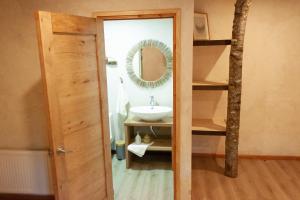 a bathroom with a sink and a mirror at Ascenso Kimun in Pucón