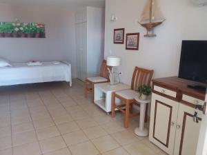卡拉瓦杜斯的住宿－Paloma，一间客房配有一张床、一台电视和椅子