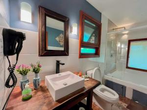 a bathroom with a sink and a toilet at Morada das Bromélias in Torres