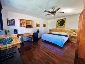 a bedroom with a bed and a desk at Casa Jardin del Mango in San José