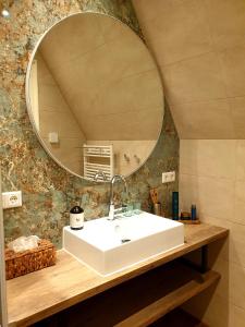 een badkamer met een wastafel en een spiegel bij Suite De Brinkparel in De Koog