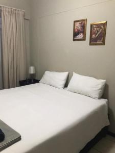 een slaapkamer met een wit bed met 2 kussens bij Libem Lodge 11 in Edenvale