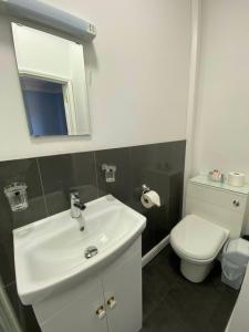 Un baño con lavabo, inodoro y espejo. en The Winchester, en Great Yarmouth 25 fotos más