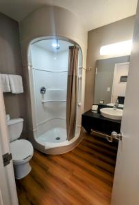 a bathroom with a toilet and a sink at Econo Lodge in Idaho Falls