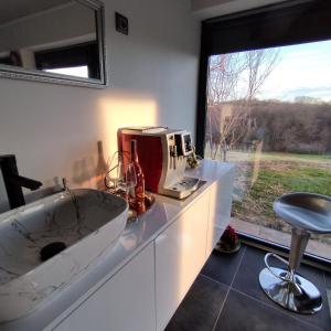 a kitchen with a counter with a sink and a window at Holiday home Novak M in Sveti Martin na Muri