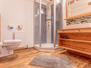 een badkamer met een douche en een toilet bij Pension Blaiken XL in Scheffau am Wilden Kaiser