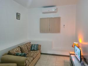 a living room with a couch and a tv at La Rose Apartment in Montego Bay