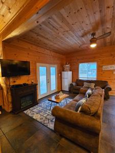 - un salon avec un canapé et une cheminée dans l'établissement Honey Bear Haven Suite 3, à Eureka Springs