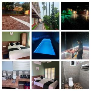 un collage de fotos de una habitación de hotel con piscina en Easy Inn Wayanad, en Kaniyāmbetta