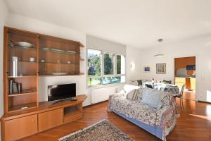 uma sala de estar com um sofá e uma televisão em Sweet Lake View Lugano - Happy Rentals em Lugano