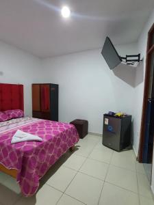 a bedroom with a bed and a tv in it at HOSTAL GRAND IBIZA in Huacho