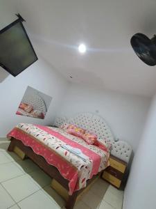 1 dormitorio con 1 cama en una habitación blanca en HOSTAL GRAND IBIZA, en Huacho